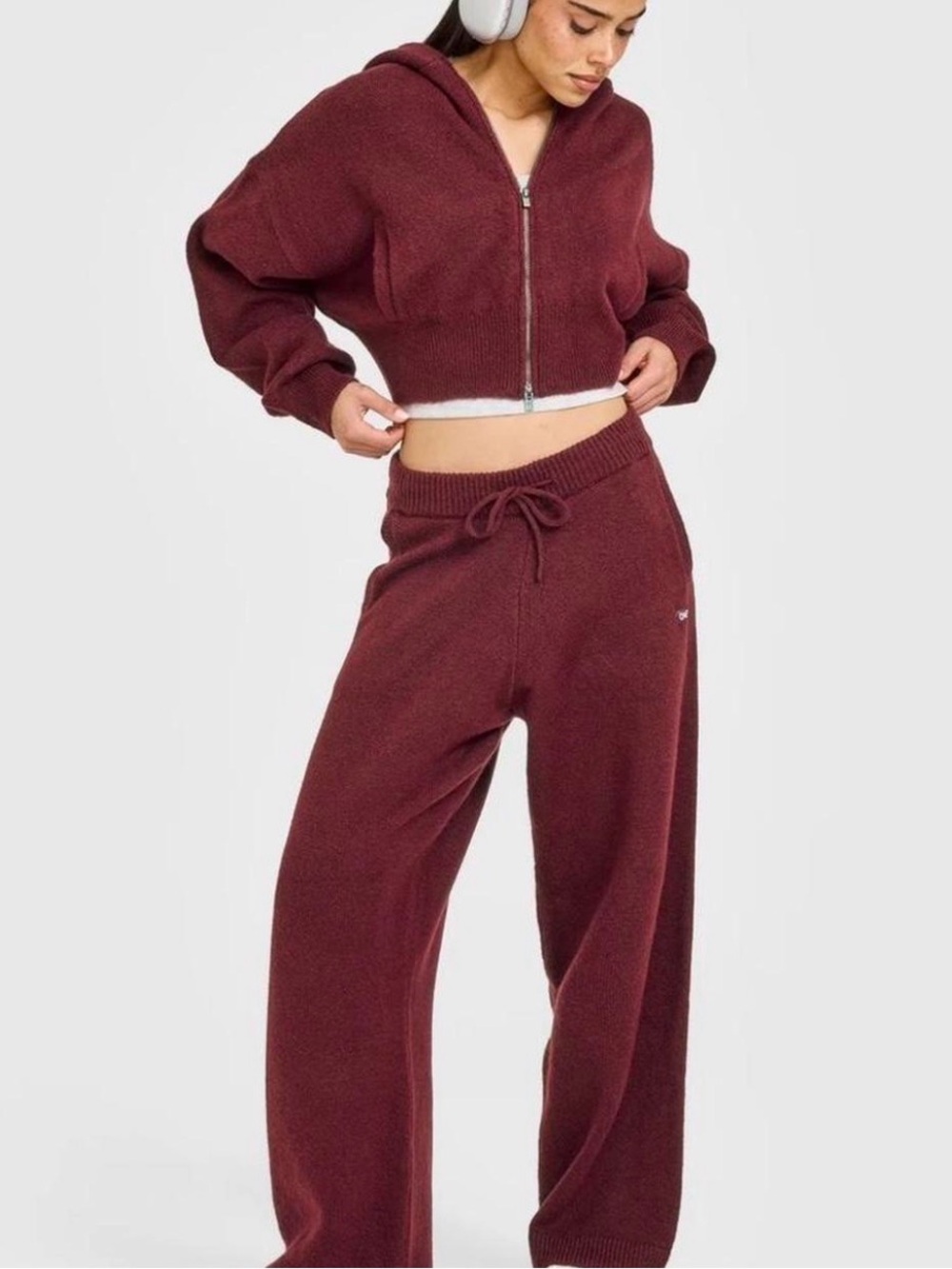 Cozy Women's Maroon Knit Drawstring Pants